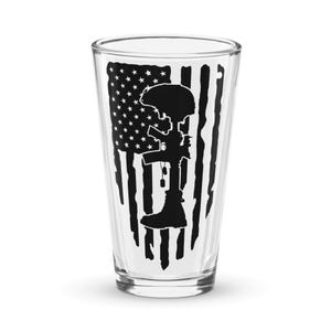 Fallen Soldier Pint Glass with American Flag Background
