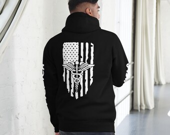 Patriotic Hoodie with Caduceus & American Flag - American Flag Hoodie