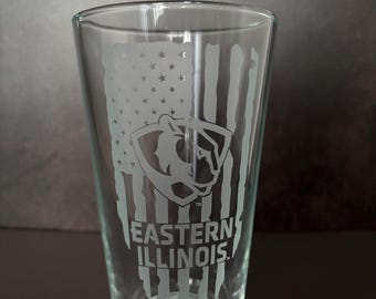 EIU Panthers Pint Glass - 16 oz American Flag Design - Official Eastern Illinois University Glassware - Patriotic Barware
