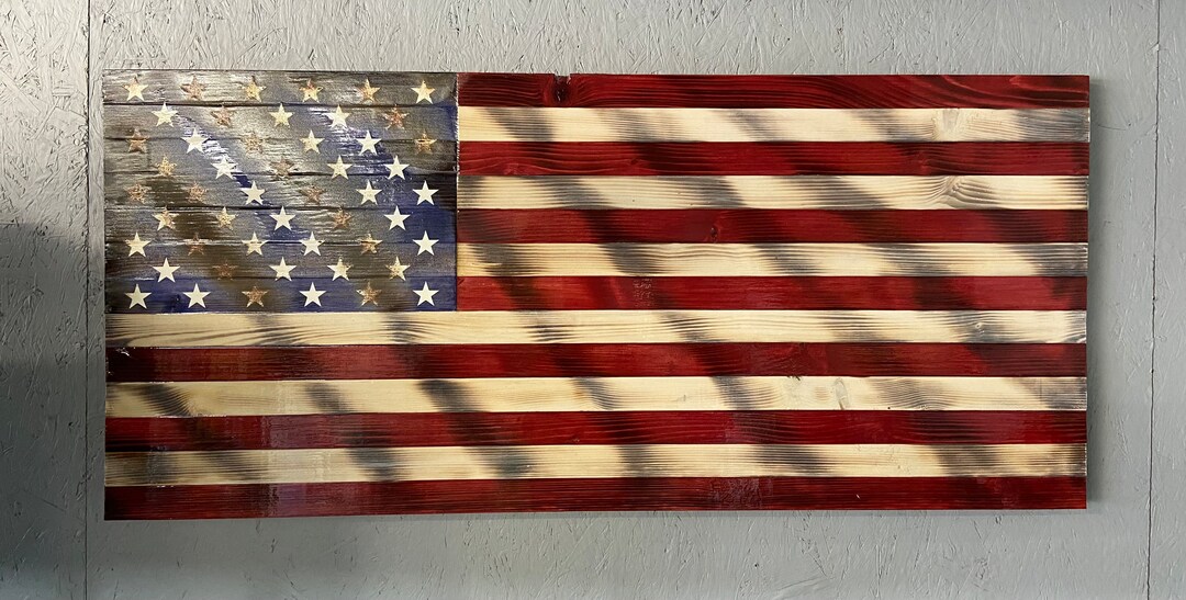 Large Distressed Wood American Flag With Burn Lines Etsy