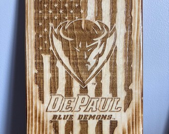 DePaul University Sign - Wood, Burnt, Torched, Laser Etched