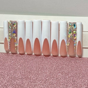 French tip press on nails - White french tip nails - Diamond Nails