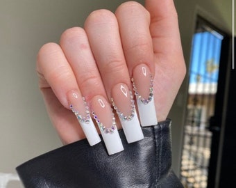 White French Tip Nails French Tip Press on Nails Diamond - Etsy UK White French Tip Nails French Tip Press on Nails Diamond - Etsy UK