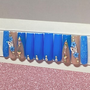 Blue press on nails - Luxury nails - Gem pressons