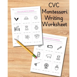 CVC Montessori Pink Words Writing Worksheet