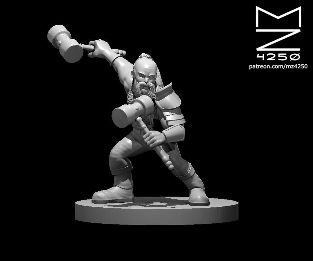 Dwarf Fighter Dual Hammers Dnd Pathfinder RPG Games Etsy