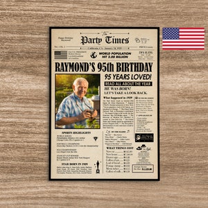 Personalized 95th Birthday Gift, 95th Birthday Newspaper Poster, Back in 1929, Printable Birthday Gift, 1929 newspaper, Digital Download