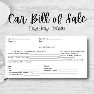 Car Bill of Sale / Odometer Disclosure / Vehicle Bill of Sale / Editable