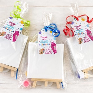 Kids Paint Party Favor Kit: Mini Canvas & Easel, Personalized Tag