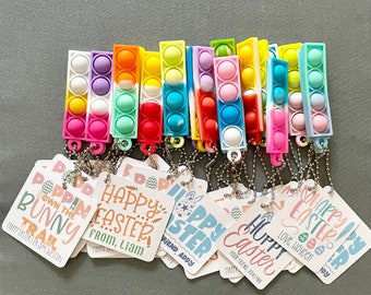 Class Set Easter Cards and Pop It Keychains, Fidget Toy, Easter Gift, Party Favor, Candy alternative, Easter favor, Basket filler, stuffer
