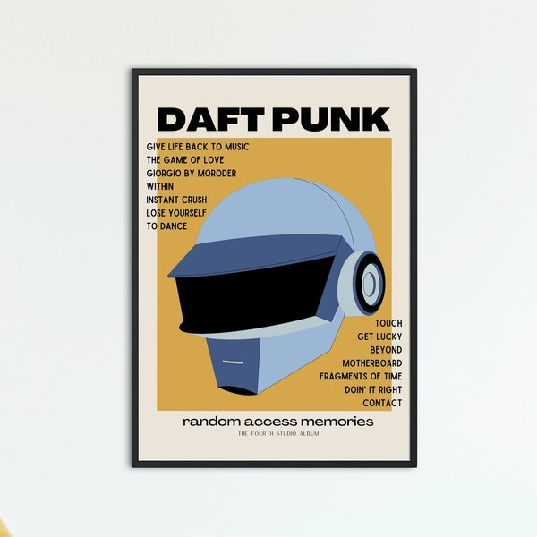 Daft Punk 'Random Access Memories' Album Poster, Daft Punk Tour Art Print, Electronic Music Lovers