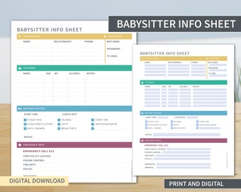 Printable Babysitter Important Information Sheet Template - Etsy