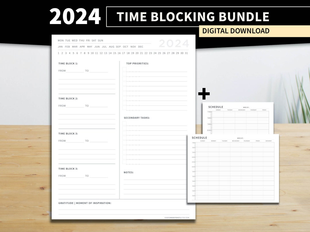 2024 Task Time Blocking & Hour Scheduling Planner Pages in Vertical and