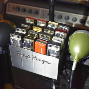Harp Hanger microphone stand harmonica holder w/ optional mic cradle & cup holder Green Bullet JT30 Audix Fireball Bulletini Jason Ricci