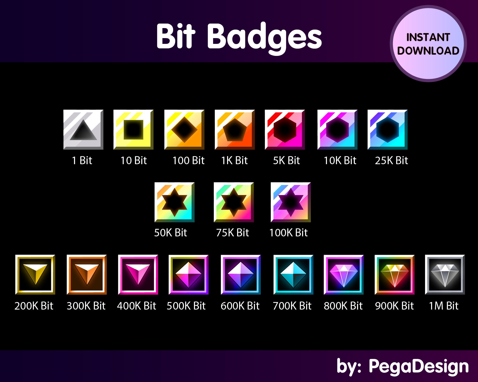 28 Twitch Bit Badges Numbers, Twitch Sub Badges, Twitch Bit Emotes, Bit  Badges With Numbers, Streaming Badges, Cheer Badges