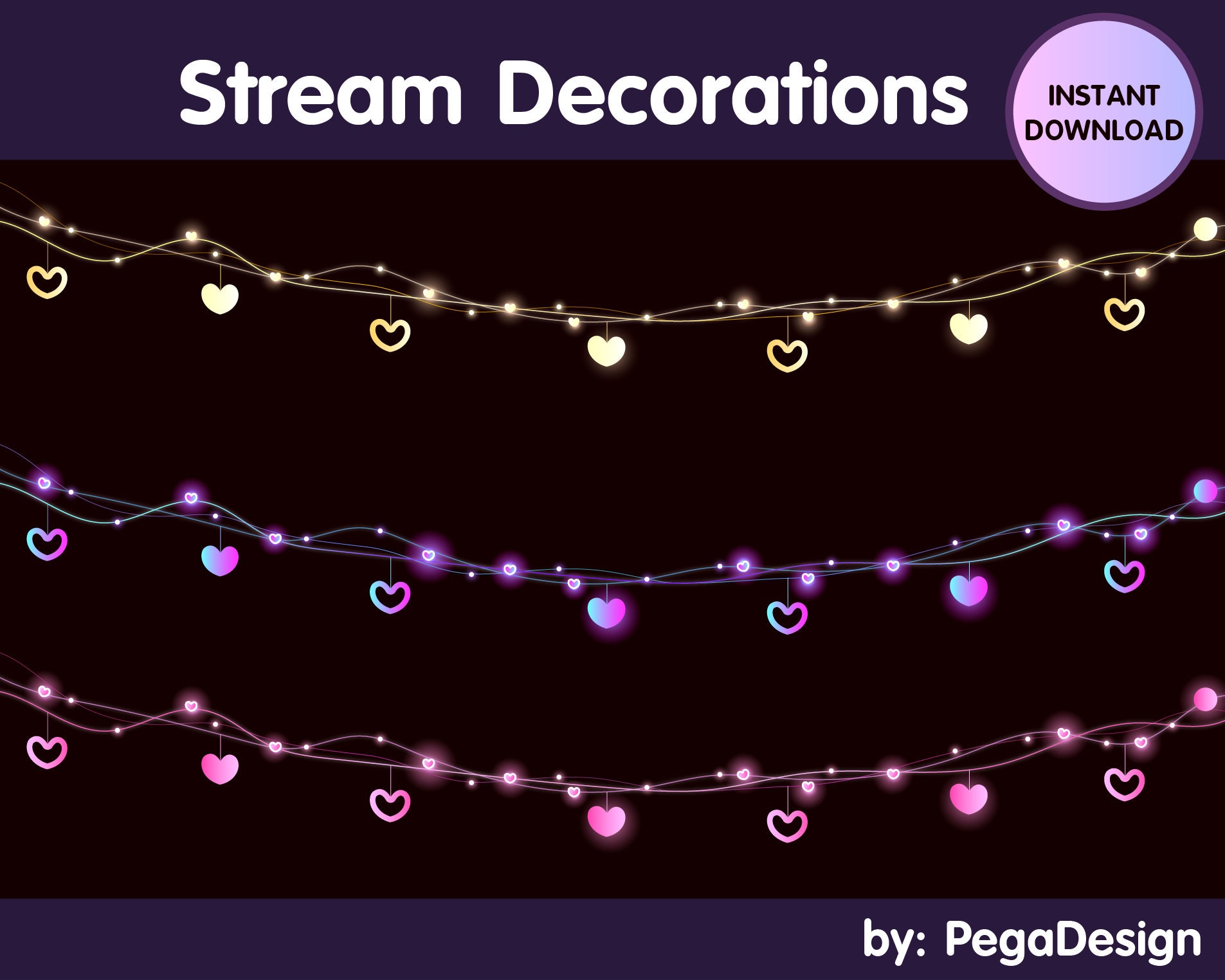Overlay Chain Box Heart Light Chains Stream Decorations / Stream Overlay Valentine Lights ...