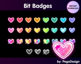 Heart bit badges | Twitch bit badges | Twitch sub badges | colorful heart