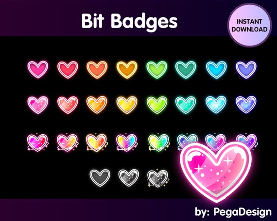 Heart bit badges | Twitch bit badges | Twitch sub badges | colorful heart