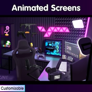Lila neon Streamskärm för spelrum | Animerat streampaket | Twitch-animationer | Startskärm | Streaming av Twitch