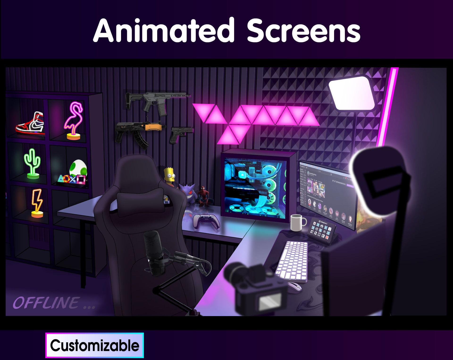 Purple Neon Game Room Stream Screen | Animated Stream Package | Twitch ...