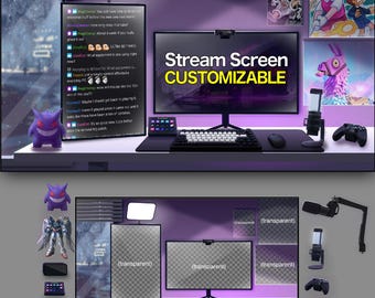 Customizable stream screen | Purple Theme | Game room Twitch animated  | starting screen | rain cozy overlay | vtuber background