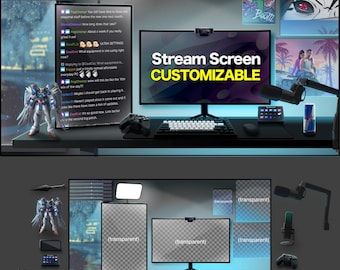 Customizable stream screen | Cyan Blue| Game room Twitch animated  | starting screen | rain cozy overlay | vtuber background