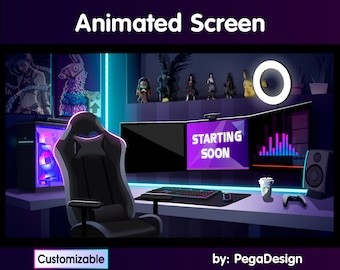 Animated Twitch stream screen  | anime game room | Twitch stream overlay neon | Twitch animated screen | starting soon screen  customizable