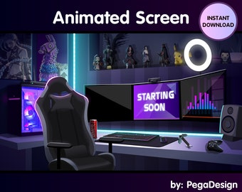 4x Animated stream screen for Twitch | anime game room | Neon game room | Twitch animated screen | for OBS, Vtuber background