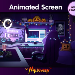 Version HALLOWEEN | 4x Écran de flux animé pour Twitch | salle de jeux lofi néon | Écran animé Twitch | pour OBS, fond Vtuber