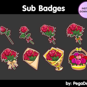 Rose bouquet sub badges, Twitch sub bit badges, Stream overlay