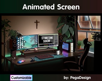 Animated Twitch stream screen  | Lofi game room | Vintage Cozy Twitch overlay | Streaming twitch |  Customizable | Strarting soon screen