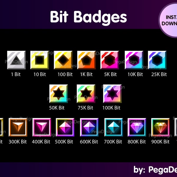 FULL SET Twitch bit badges | Twitch sub badges | gem | Vtuber