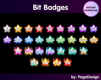 Colorful Star bit badges | Twitch bit badges | Sub badges | Twitch streaming | twitch overlay | cute twitch bit badges | cute twitch streams