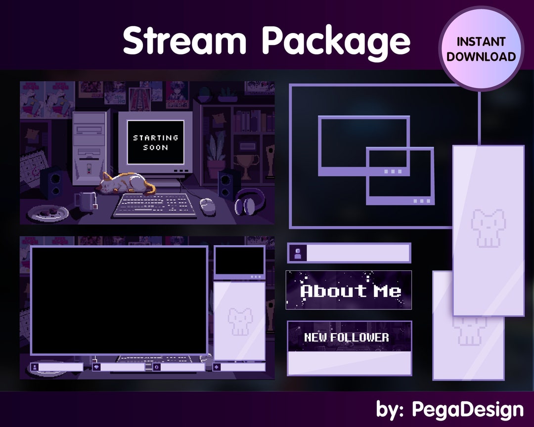 Pixel Style Animated Stream Package | Twitch Animations | Cat Twitch ...