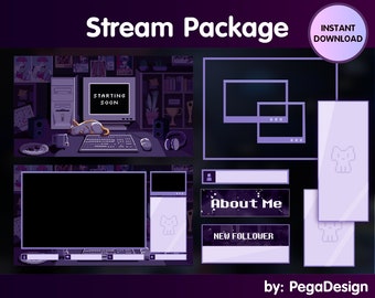 Pixel style Animated stream package | Twitch animations | cat Twitch overlay lofi | starting screen | Streaming Twitch | cute twitch overlay