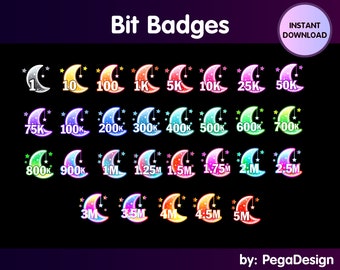 FULL SET Colorful Moon bit badges | Twitch bit badges | Twitch sub badges | Streaming twitch | Cute twitch overlay