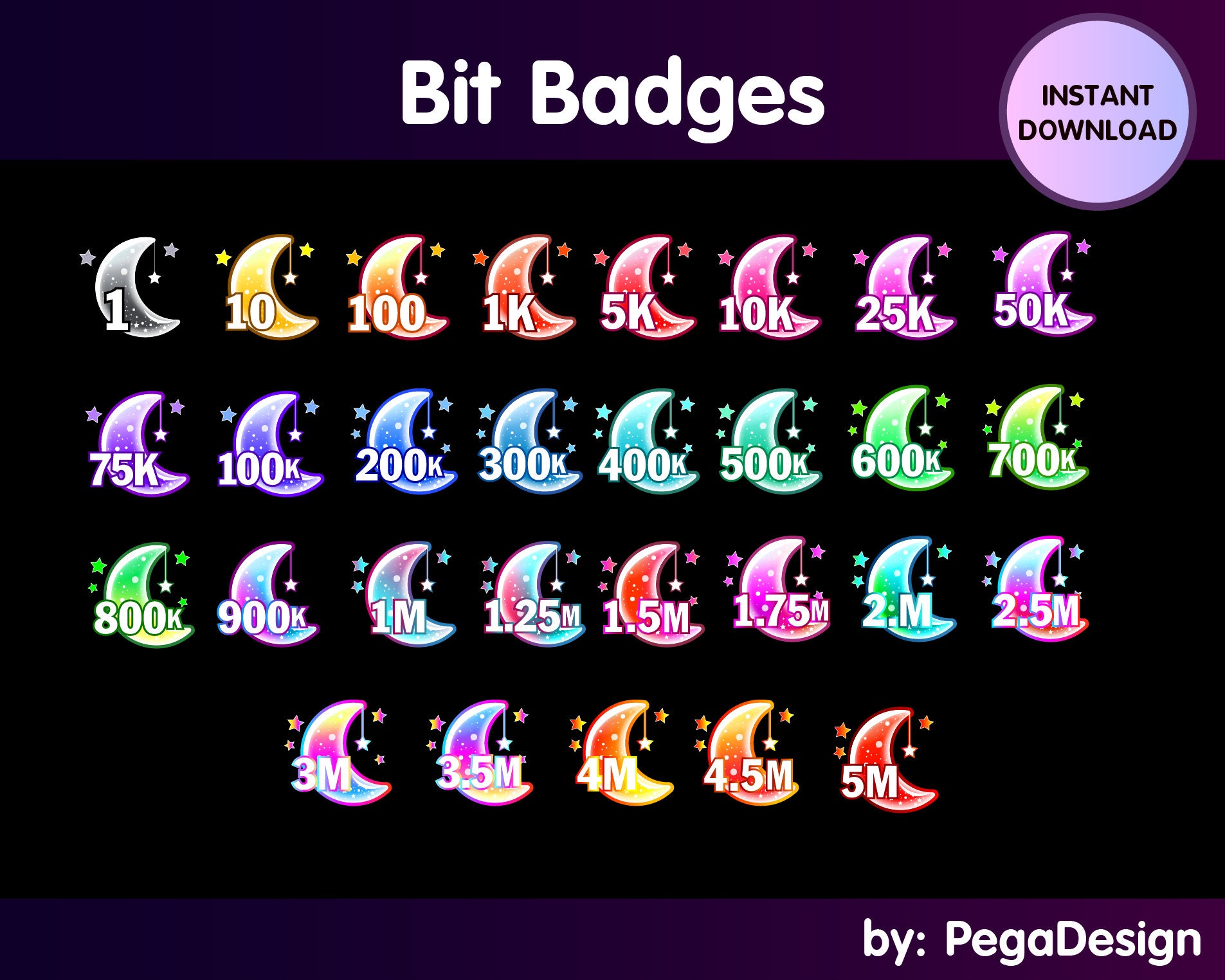 Twitch sub/bit Badges Super Mario Odyssey Moons pixel 