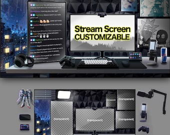 Customizable stream screen | Black white theme| Game room Twitch animated  | starting screen | rain cozy overlay | vtuber background