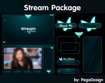 Luna butterfly stream package | Twitch animations | Twitch streaming | Twitch overlay lofi | Green twitch | starting screen | cozy twitch