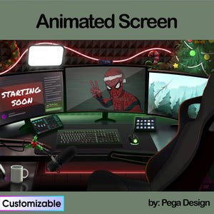 Christmas game room | Twitch animated stream screen |  | starting screen | Twitch animation cozy overlay | Streaming | customizable | Green