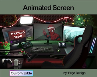 Christmas game room | Twitch animated stream screen |  | starting screen | Twitch animation cozy overlay | Streaming | customizable | Green