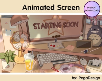4x Animated Stream Screen | Retro desk | Game room Girly Cozy Lofi Game desk | Twitch stream screen