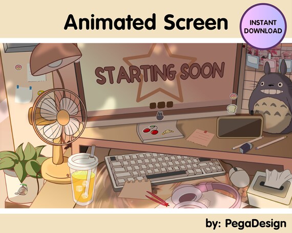 4x Animated Stream Screen | Retro desk | Game room Girly Cozy Lofi Game desk | Twitch stream screen