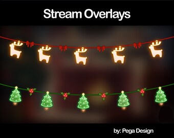 2x Christmas overlay | Stream decorations | Reindeer and Pine tree chain| Cozy Twitch overlays