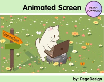 4x Animated stream screen for Twitch | Cute cat | Lofi chill | Twitch | for OBS, Vtuber background