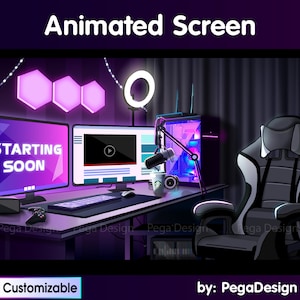 Animated Twitch stream screen  | Twitch overlay lofi cozy neon game room| Twitch animated screen | V tuber background | Customizable | pink