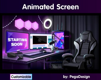 Animated Twitch stream screen  | Twitch overlay lofi cozy neon game room| Twitch animated screen | V tuber background | Customizable | pink