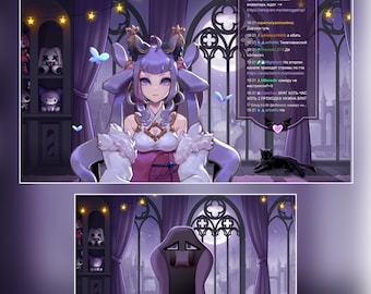 Vtuber animated background | gothic stream screen | Twitch Streaming overlay | twitch animation | Lofi Cozy Room Black cat,  Starry Night