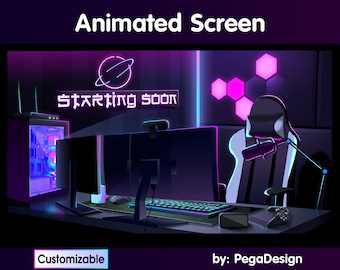 Animated Twitch stream screen | neon game room | Twitch overlay lofi cozy | Animated Twitch stream starting soon screen customizable v tuber