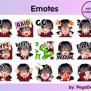 Twitch-emotes | Duivelsjongen | Duivel | Emote streamen | Anime Chibi | Vtuber
